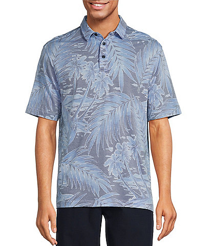 Caribbean Palm Floral Poly Modal Short Sleeve Polo Shirt
