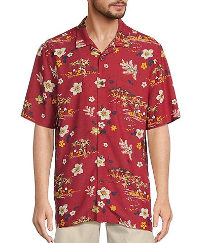 Caribbean Palm Island Printed Short Sleeve Woven Shirt