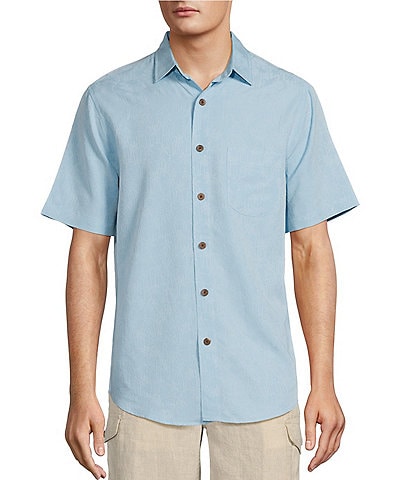 Caribbean Palm Paradise Jacquard Solid Short Sleeve Shirt