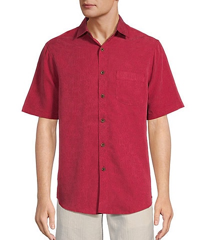 Caribbean Palm Paradise Jacquard Solid Short Sleeve Shirt