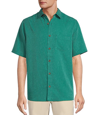 Caribbean Palm Paradise Jacquard Solid Short Sleeve Woven Shirt
