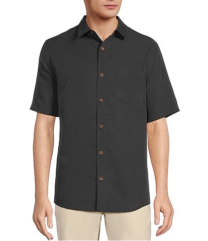 Caribbean Palm Paradise Jacquard Solid Short Sleeve Woven Shirt