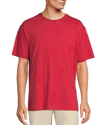 Caribbean Palm Tree Embroidery Short Sleeve T-Shirt