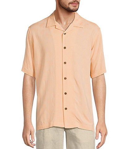 Caribbean Palm Trees Jacquard Short Sleeve Woven Camp Shirt