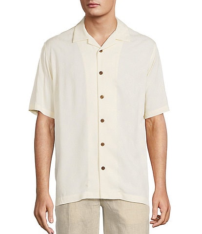 Caribbean Palm Trees Jacquard Short Sleeve Woven Camp Shirt