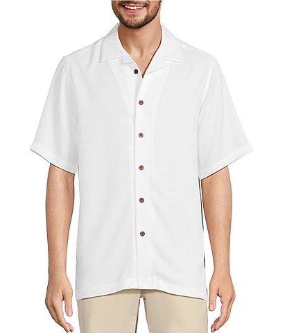 Caribbean Paradise Island Textured Short Sleeve Woven Camp Shirt