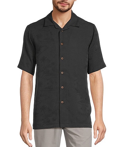 Caribbean Paradise Island Textured Short Sleeve Woven Camp Shirt
