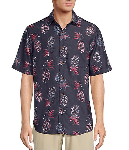 Caribbean Pineapple Print Poly Modal Short Sleeve Shirt