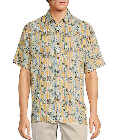 Caribbean Printed Palm Short Sleeve Woven Shirt