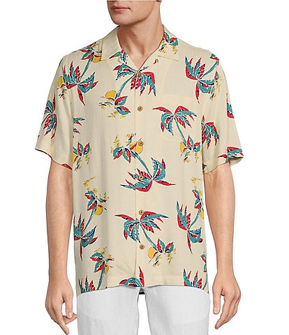 Caribbean Printed Rayon Sunset Palms Short Sleeve Woven Camp Shirt