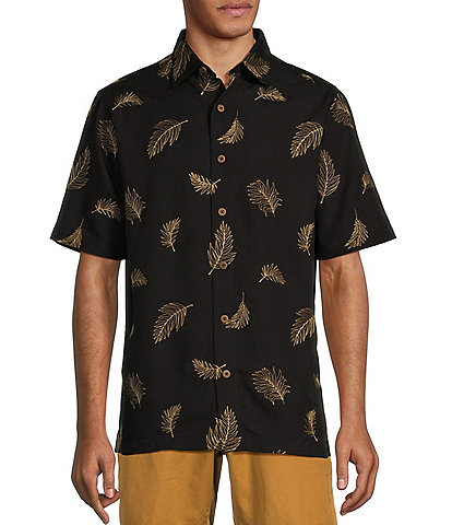 Caribbean Relaxed Fit Black Palm Valley Short Sleeve Woven Shirt