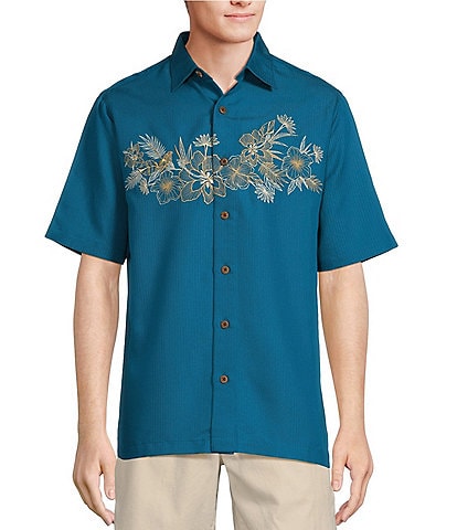 Caribbean Relaxed Fit Leaf Panel Short Sleeve Woven Shirt