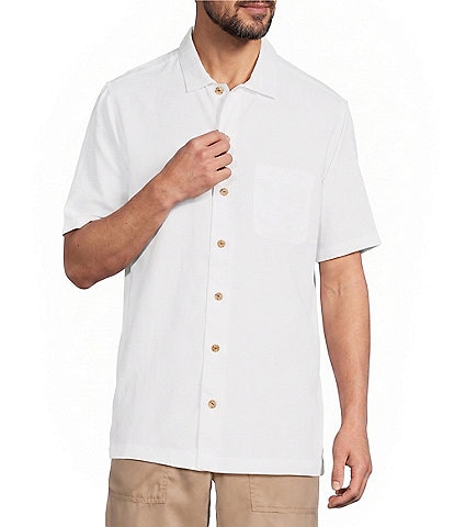 Caribbean Solid Jacquard Short Sleeve Woven Shirt