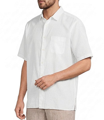Caribbean Solid Linen Short Sleeve Woven Shirt