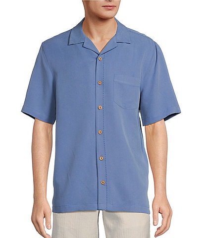 Caribbean Solid Short Sleeve Woven Camp Shirt