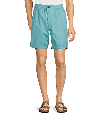 Caribbean Solid Texture 8#double; Inseam Linen Blend Shorts
