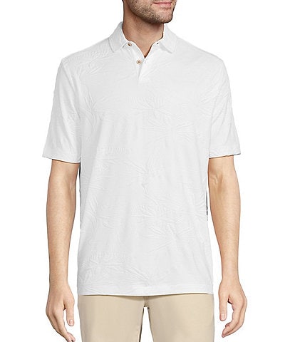 Caribbean Textured Floral Jacquard Short Sleeve Polo Shirt