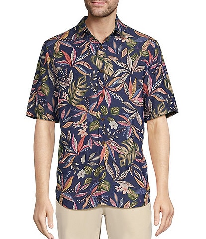 Caribbean Tropical Floral Print Short Sleeve Woven Shirt