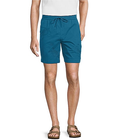 Caribbean Turtle Tonal Embroidery 7" Inseam Shorts