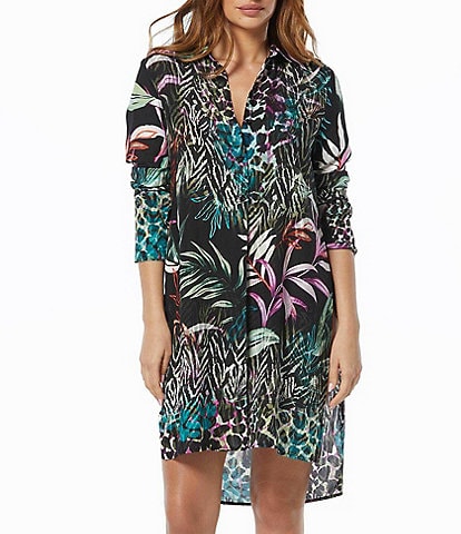 Carmen Marc Valvo Organic Bloom Floral Print Button Front Cover-Up Dress