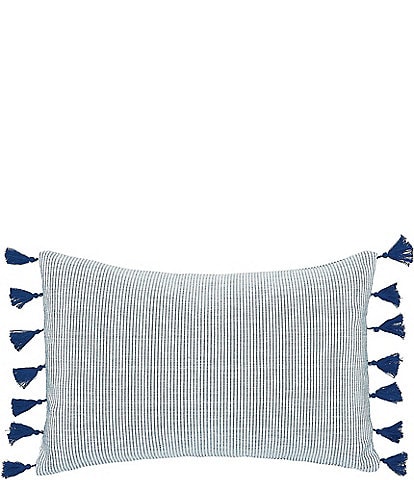 carol & frank Brett Indigo Vertical Stripe Ribbed Texture Tassel Cotton Chambray Decorative Pillow