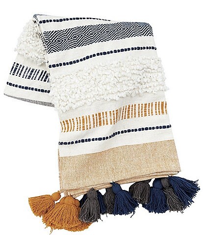 carol & frank Barton Striped Mixed Media Tassel Decorative Throw Blanket
