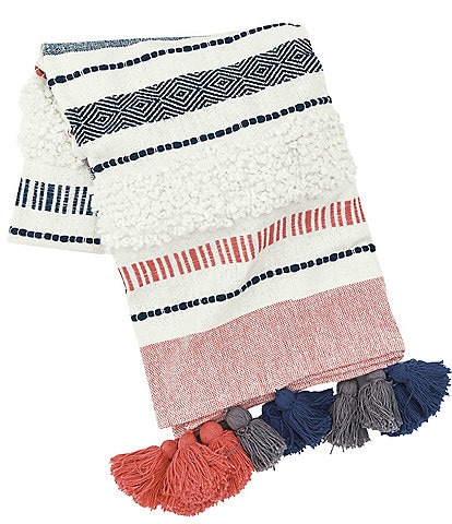 carol & frank Barton Striped Mixed Media Tassel Decorative Throw Blanket