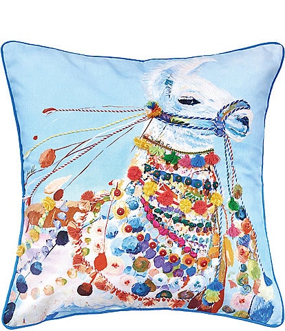 carol & frank Side Eye Beaded Embroidered Llama Mixed Media Decorative Pillow