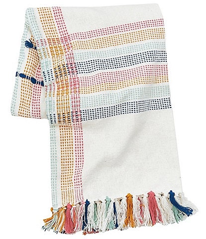 carol & frank Wille Yarn Stripe Ladder Woven Multicolor Tassel Throw Blanket