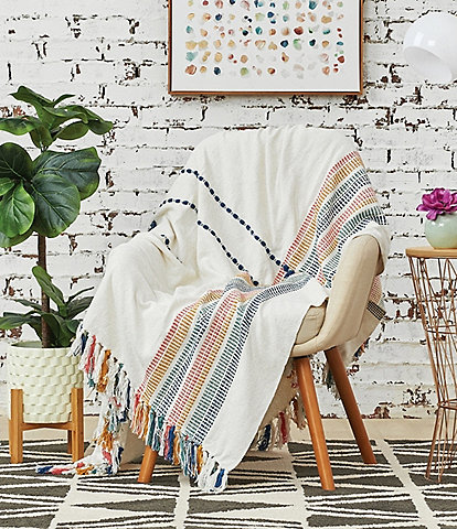 carol & frank Wille Yarn Stripe Ladder Woven Multicolor Tassel Throw Blanket