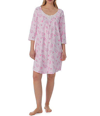 Carole Hochman 3/4 Sleeve Scoop Neck Cotton Jersey Paisley Nightgown