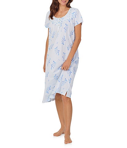 Carole Hochman Floral Print Short Sleeve Round Jersey Knit Waltz Gown