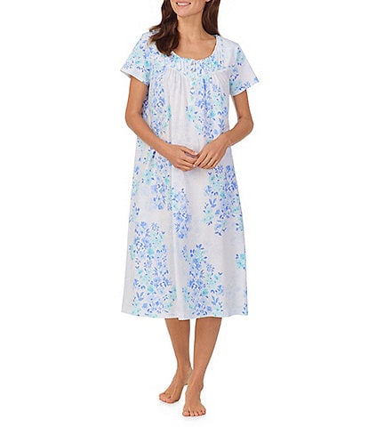 Carole Hochman Floral Print Short Sleeve Round Jersey Knit Waltz Gown