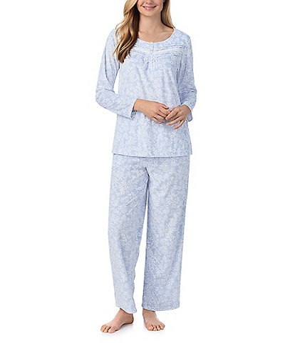 Carole Hochman Long Sleeve Round Neck Cozy Paisley Fleece Pajama Set