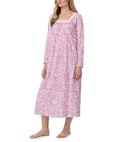 Carole Hochman Long Sleeve Square Neck Jersey Knit Floral Print Ballet Nightgown