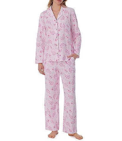 Carole Hochman Petite Size Long Sleeve Notch Collar Cotton Jersey Paisley Pajama Set