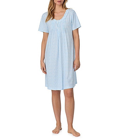 Carole Hochman Printed Short Sleeve Round Neck Jersey Knit Cotton Short Nightgown