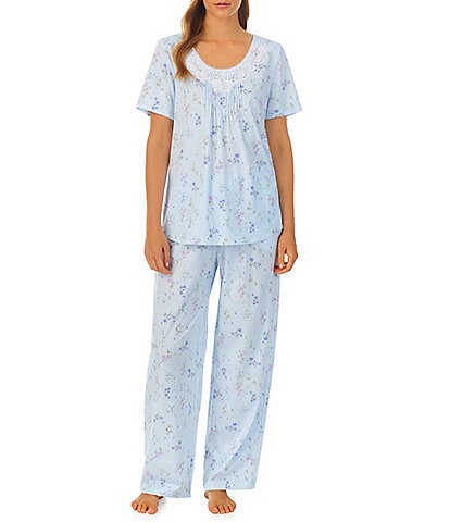 Carole Hochman Short Sleeve Scoop Neck Coordinating Floral Cotton Knit Pajama Set
