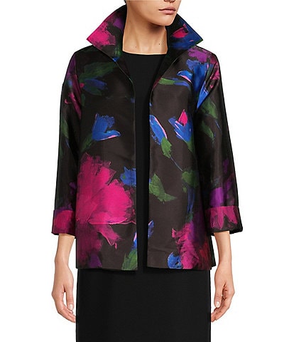 Caroline Rose Autumn Allure Print Spread Collar Bracelet Sleeve Open-Front Statement Jacket