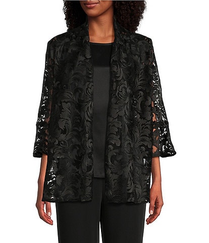 Caroline Rose Bella Soiree Embroidered Mesh Lace 3/4 Bell Sleeve Cardigan