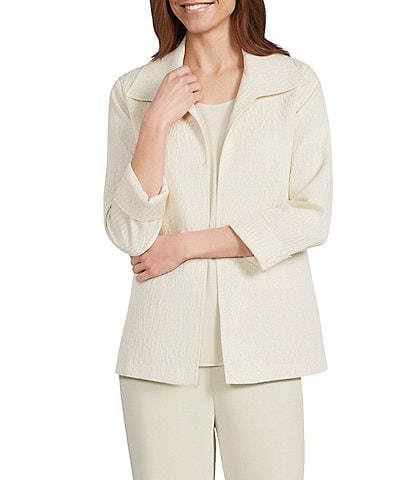 Caroline Rose Celebration Textured Shimmer Jacquard Bracelet Sleeve Open-Front Jacket