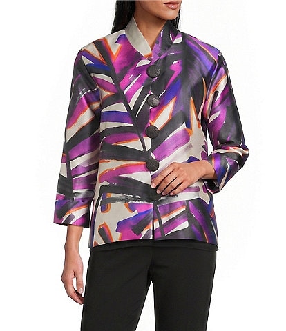 Caroline Rose Colorful Graphic Mandarin Collar Bracelet Sleeve Button-Front Jacket
