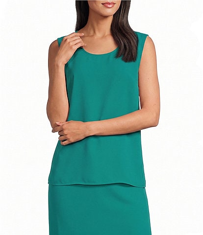 Caroline Rose Matte Crepe Scoop Neck Sleeveless Tank Top