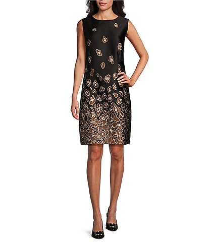 Caroline Rose Exotic Embrace Animal Print Jacquard Round Neck Sleeveless Sheath Dress