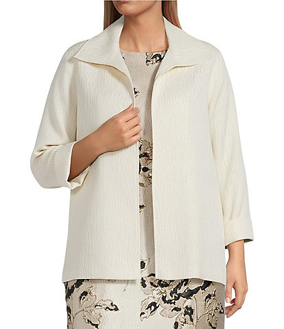 Caroline Rose Plus Size Celebration Textured Shimmer Jacquard Bracelet Sleeve Open-Front Jacket