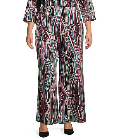 Caroline Rose Plus Size Colorful Wave Print Coordinating Wide-Leg Pull-On Pants