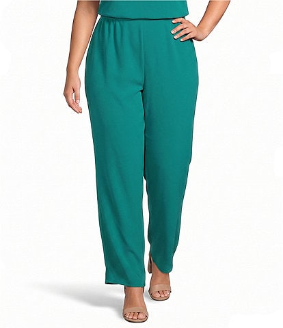 Caroline Rose Plus Size Matte Crepe Pull-On Straight Leg Pants