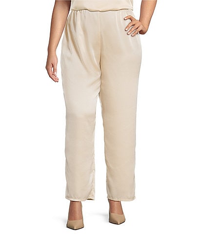 Caroline Rose Plus Size Satin Straight Leg Pull-On Coordinating Pants