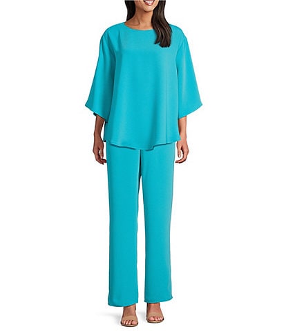 Caroline Rose Matte Crepe Pull-On Straight Leg Coordinating Pants