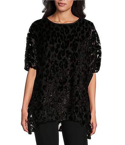 Caroline Rose Shimmering Leopard Pattern Velvet Devore' Elbow Sleeve Caftan Tunic